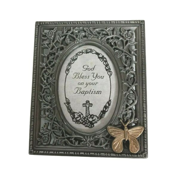 Baptism Pewter Frame Butterfly 3.5" Unisex Keepsake VTG 🦋 - Picture 5 of 10